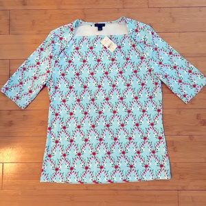 NWT Floral Refined Stretch Envelope Neck Top, Ann Taylor